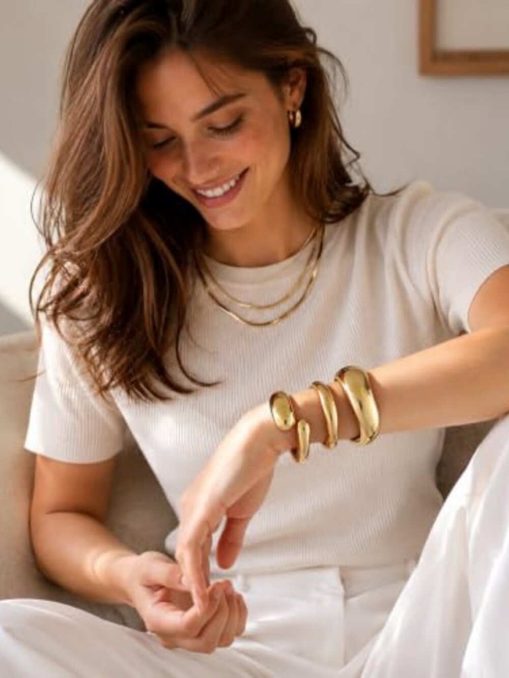 Chunky Gold Bangle Bracelets for Women Trendy 14K Gold Plated Cuff Bracelets